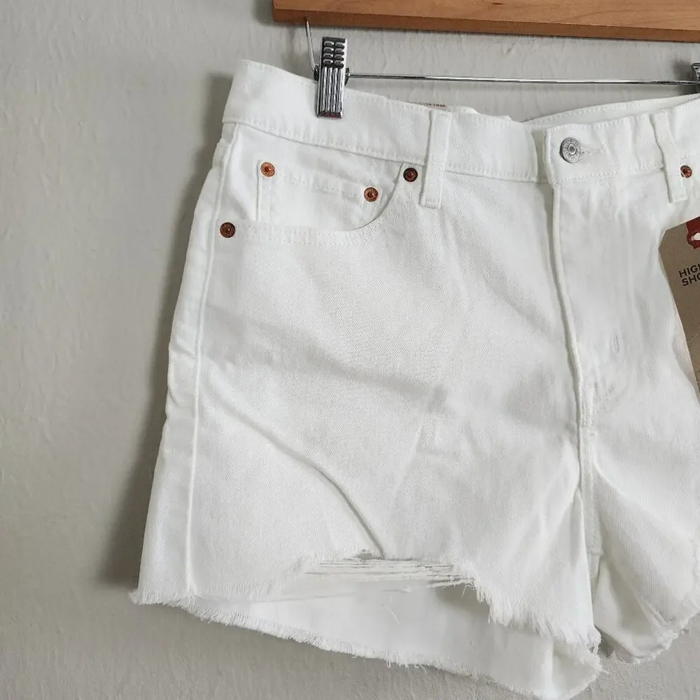 NWT Levi's High Rise Shortie White Denim Cut Off Distressed Shorts 32 14 - Picture 3 of 11